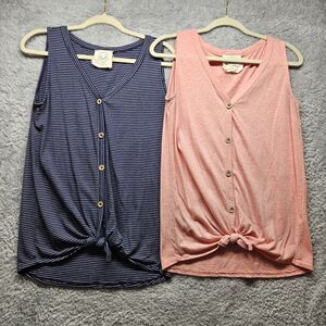 Fantastic Fawn Tank Top Bundle Pink Blue Knotted Size Medium Casual Button Front